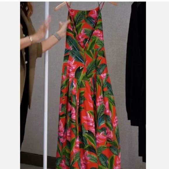Farm Rio Anthropologie Linen Blend Dream Garden Strappy Midi Maxi Dress XL  NWT